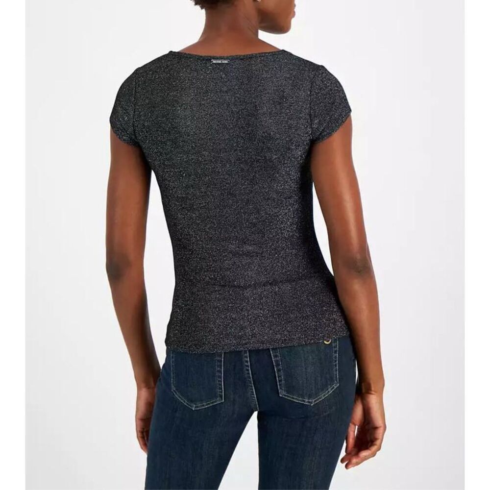 Michael Kors NWT Metallic Cap Sleeve Top Black - Picture 2 of 4